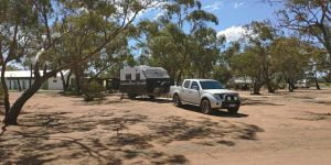 Photo of the van and Navara at Perenjori Caravan Park Bay 10